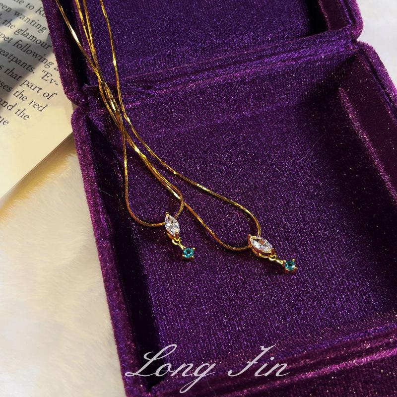 Chinese Style Horse Eye Zirconium Paraiba Necklace Female Star Anise Snake Bone Chain Simple Collarbone Chain High-End Versatile Necklace