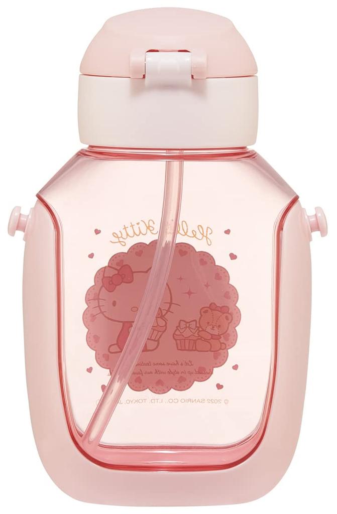 Skater Water Bottle with Straw 530ml Hello Kitty Straw Water Bottle One Push for Children Girls PDSH6DX-A