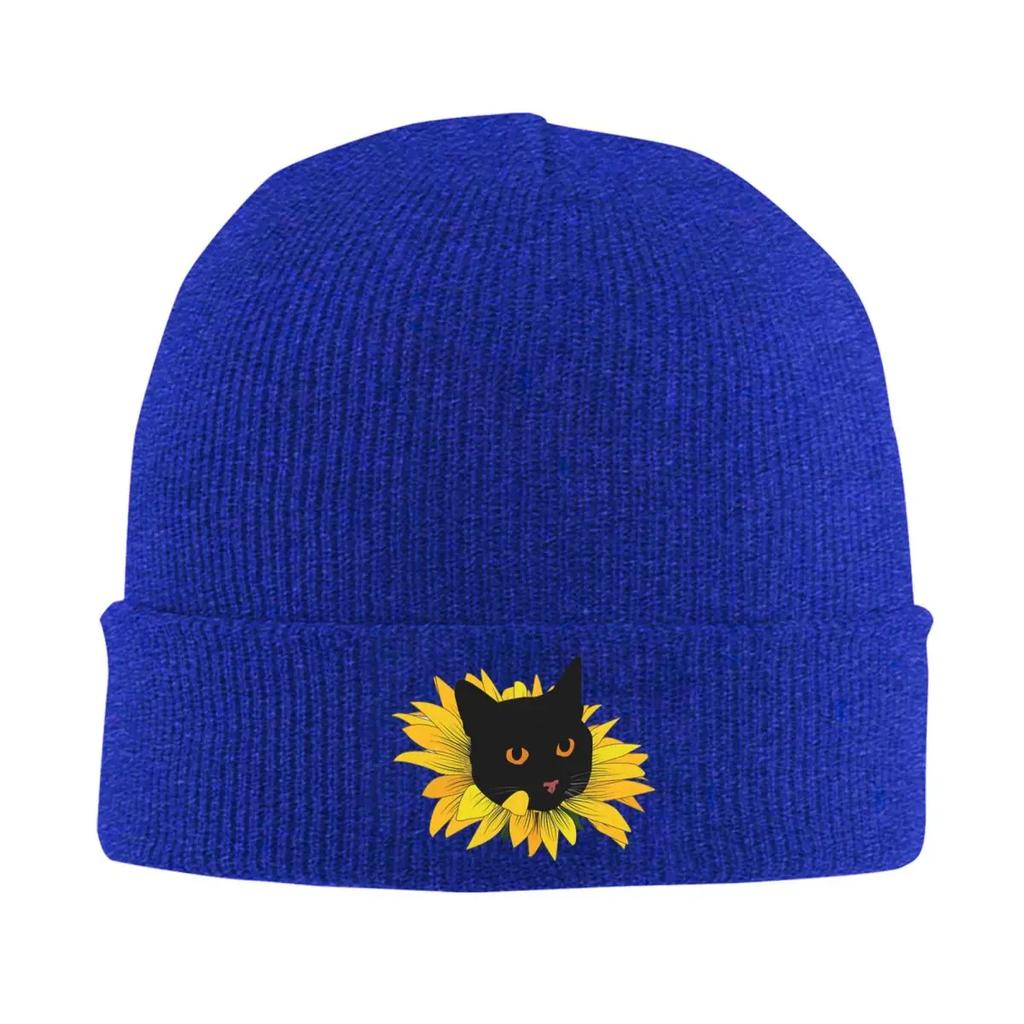 Black Cat Popping Out Of A Sunflower Warm Knitted Cap Fashion Bonnet Hat Autumn Winter Outdoor Beanies Hats for Unisex Adult
