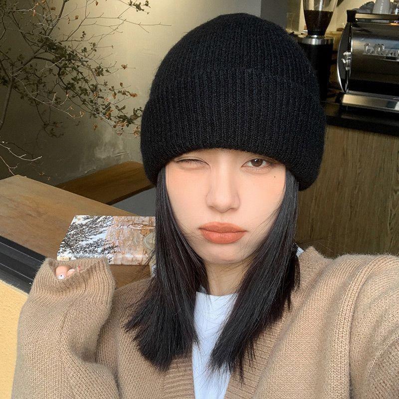 Winter Hats Woman Soft Knit Beanie Warm Rabbit Fur Hat Solid Color Slouchy Cap Casual Outdoor Fashion Solid Adult Cover Head