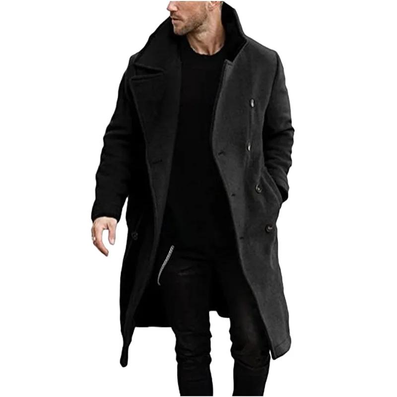 Autumn and Winter Woolen Men's Coat Long Multi-color Multi-code Woolen Windbreaker European Coat Double-breasted