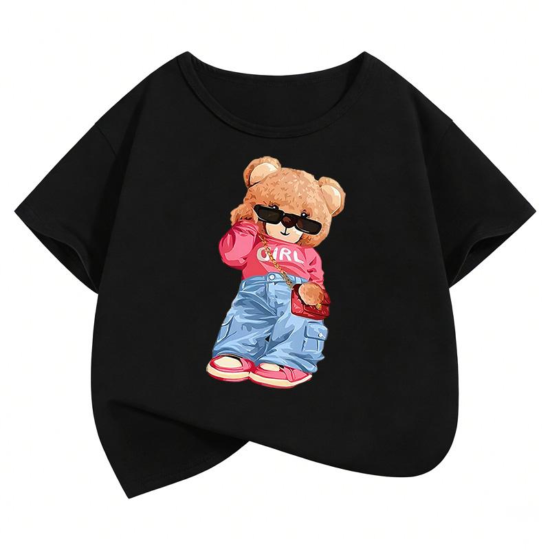 Short Sleeve Streetwear Bear Design Y2k T Shirts Hip Hop Kids Childrens Tshirt Boys Girls Summer Spring Casual Top Tee Shirt