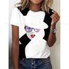Summer Round Neck 3D Lady Face Graphic Print Top Fashionable Casual Short Sleeved Women's T-shirts