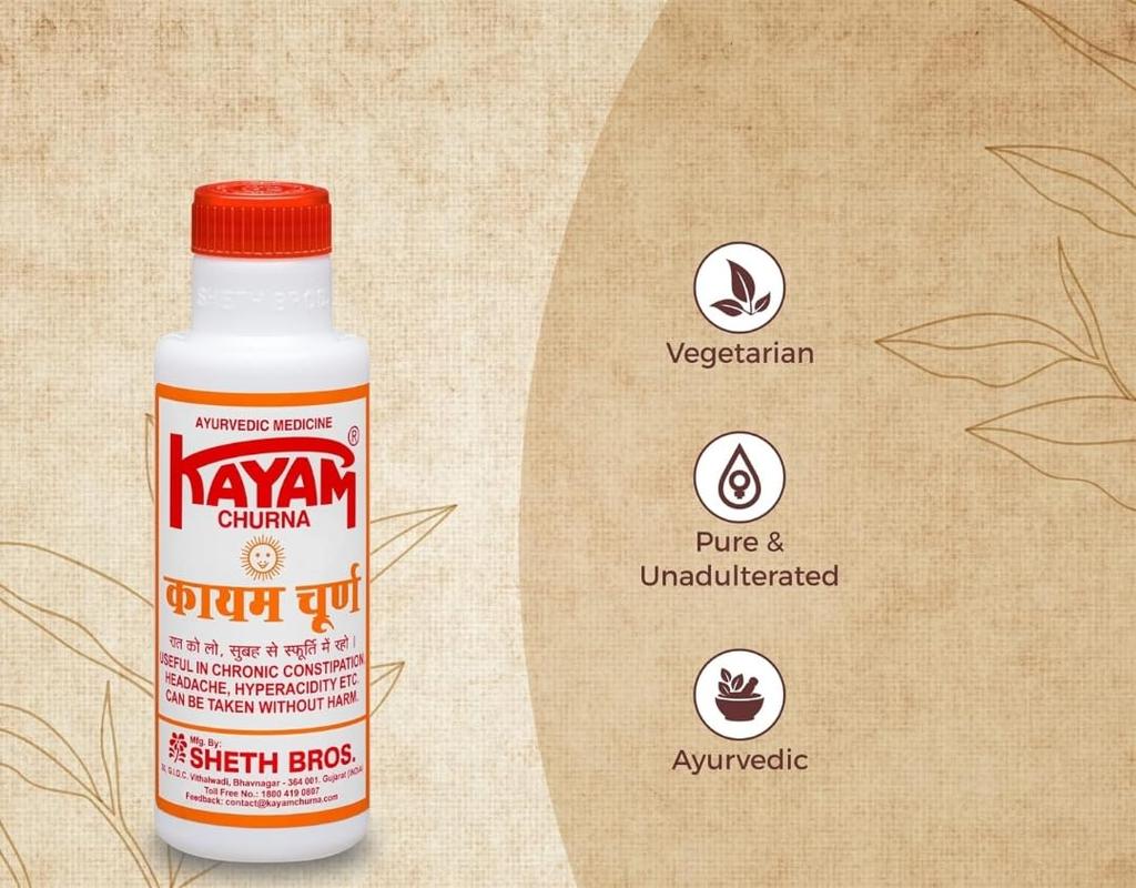 Kayam Churan 100gm X Pack Of 4 Ayurvedic Digestive Powder for Constipation Relief and Stomach Comfort