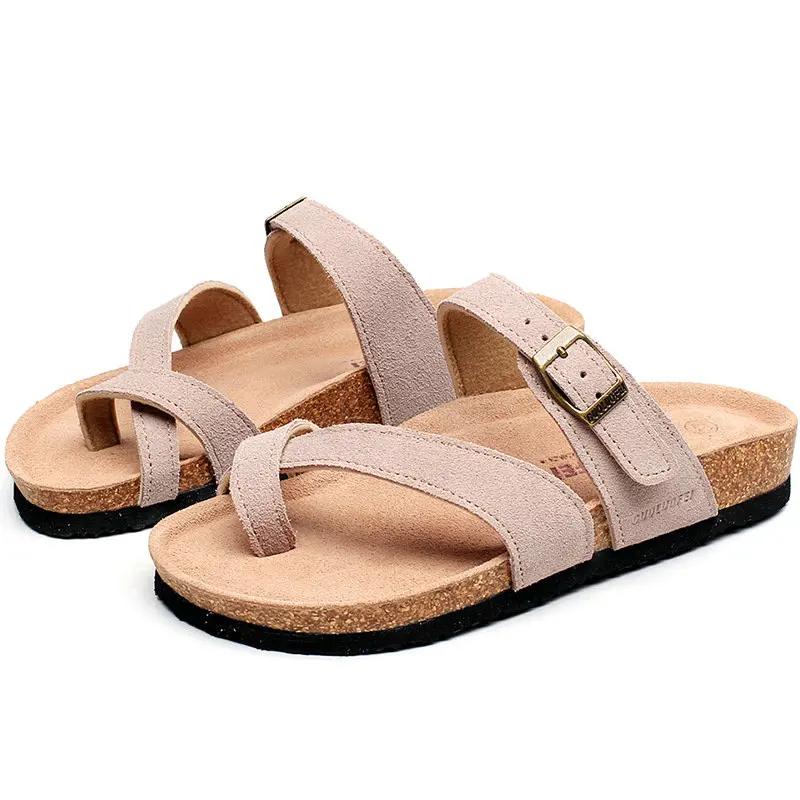 

Fashion Summer Antiskid Leather Soft Wood Slippers Casual Men and Women Toe Beach Cool Tow Lovers Big Size Cold Slippers 39