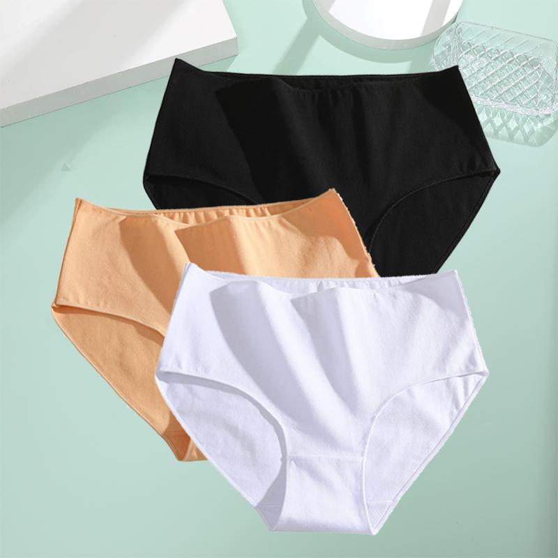 FINETOO 3Pcs Cotton Panties Women High Waist Briefs Seamless Underwear Breathable Underpants Solid Color Panty S-2XL Intimates