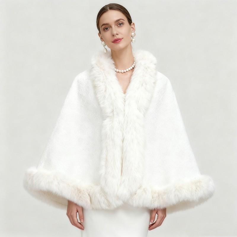 Womens Oversized Knit Cape Cardigan With Faux Mink Collar Warm Winter Wrap Coat Elegant Plus Size