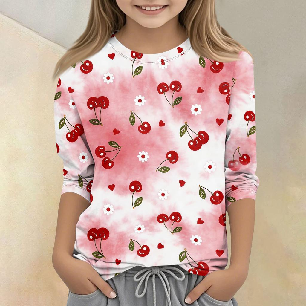 Children's Printed Round Neck Seven Quarter Sleeve Casual T-shirt