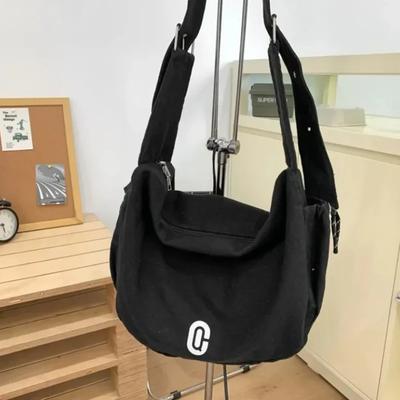 Nouveau sac bandoulière en toile unie à fermeture éclair, sac de travail polyvalent grande capacité, sac à bandoulière décontracté populaire pour femmes