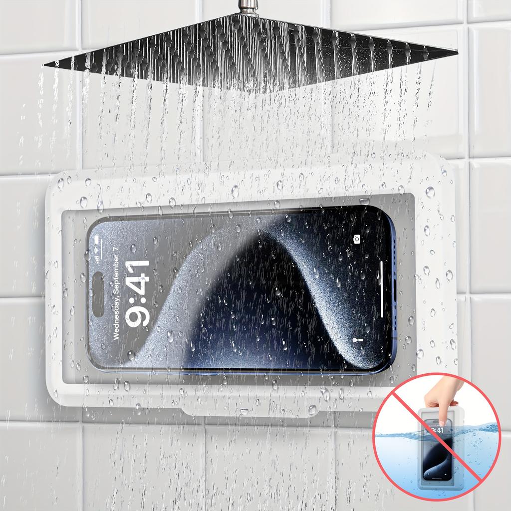 360 ° Rotating Touch Sensitive Phone Holder Shower Phone Holder - Bathroom Wall Mounted Suitable For 6.8-inch, Bathtub, Kitchen