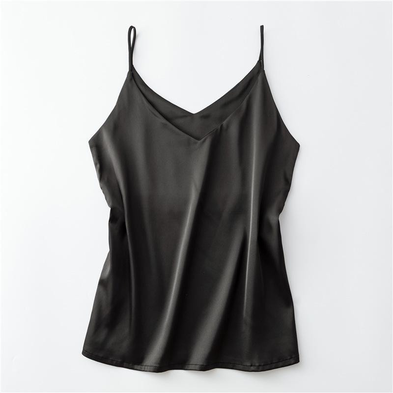Summer Temperament Suspenders Camisole Women's Classic Tank Top Stylish V-neck Silky Satin Sleeveless Top