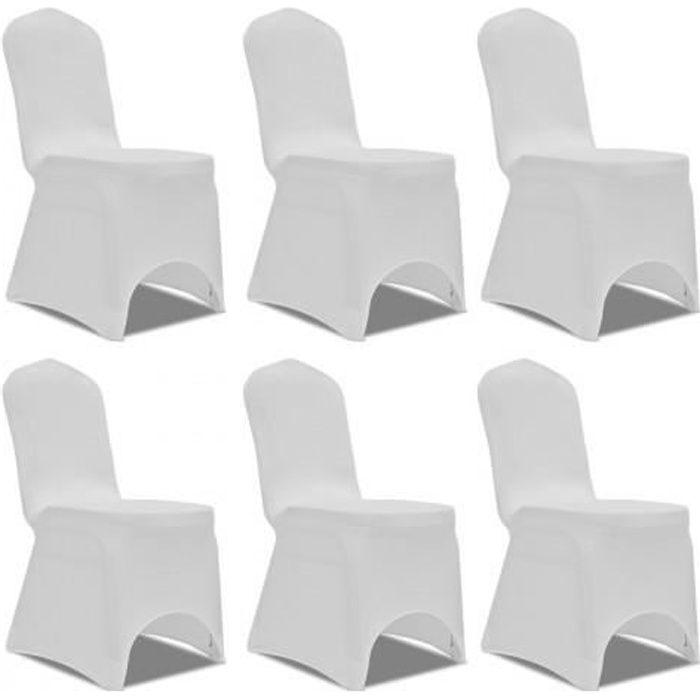 Housse pour chaise - Blanche - 6 pièces - Extensible - Lavable - Salle à manger