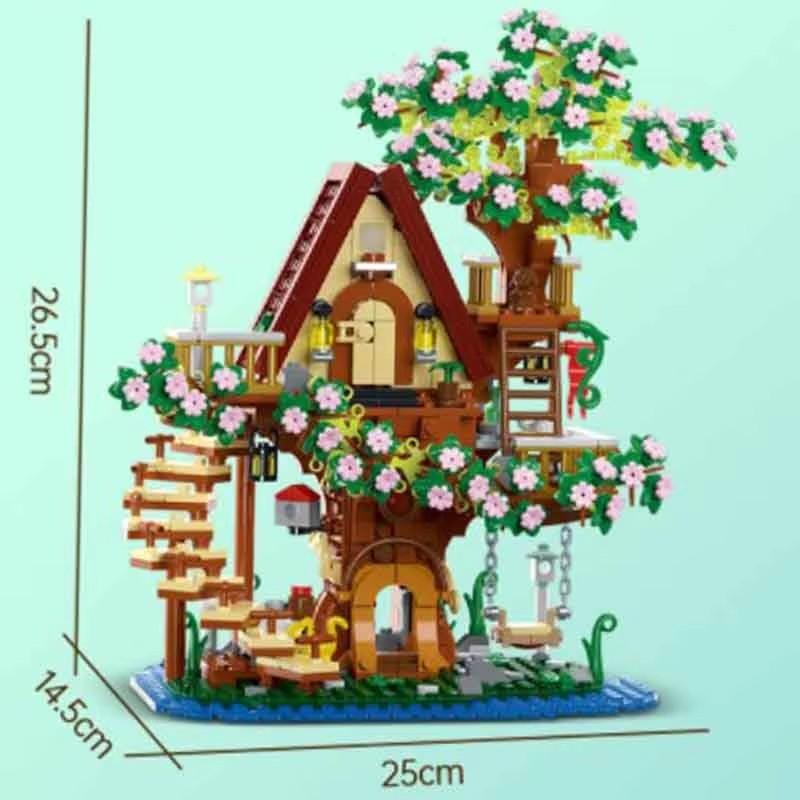 959Pcs 3 In 1 Ctiy Treehouse Retro Architecture Blossom Construction Led Cherry House Blocks Toy Sets Gifts For Festival Kids