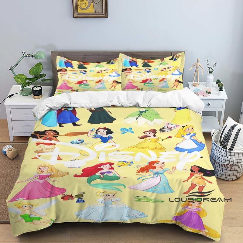 1pcDisney Princess 3D Printed Duvet Cover and Pillowcase Bedding Set, Suitable for Single, Double, King, and Queen Beds.