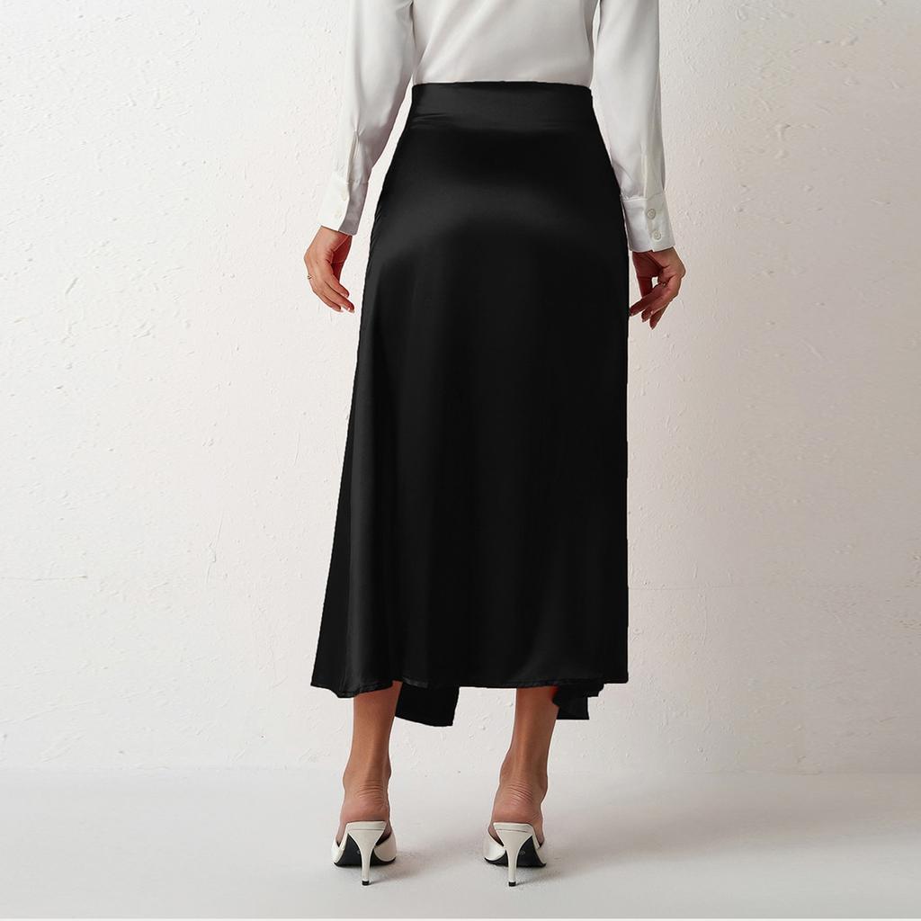 Modischer und lässiger französischer eleganter drapierter Satinrock für Damen