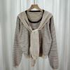 Round-neck Striped Knitted Sweater Shawl, Two Pieces of New Spring and Autumn Short Loose Casual Sweater Base Layer