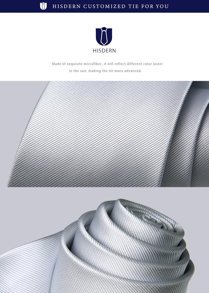 [HISDERN] White Tie, Wedding, Men's Formal Brand, Tie and Pocket Square 3-Piece Set, Plain, Gift, Luxury, Box Included, Business, Celebration,