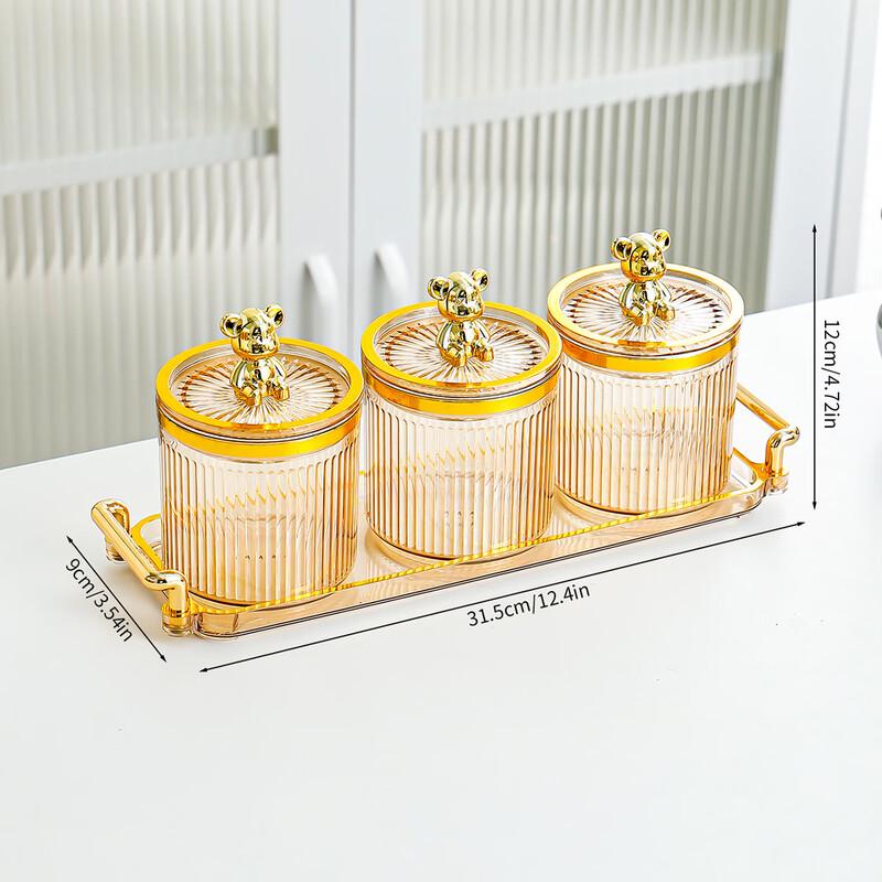 Набор из 3 баночек для специй «Дикий голубь» Янтарный с подносом «Золотой медведь»