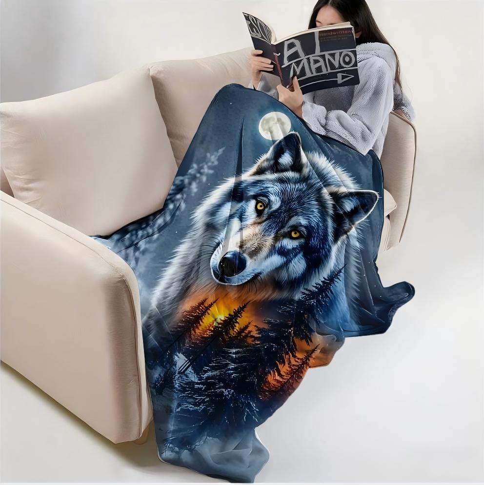1PC Throw Contemporary Style Printed Power Wolfs Animals Flannel Blanket for Couch Bed Sofa Comfy Warm blankets Perfect Gifts