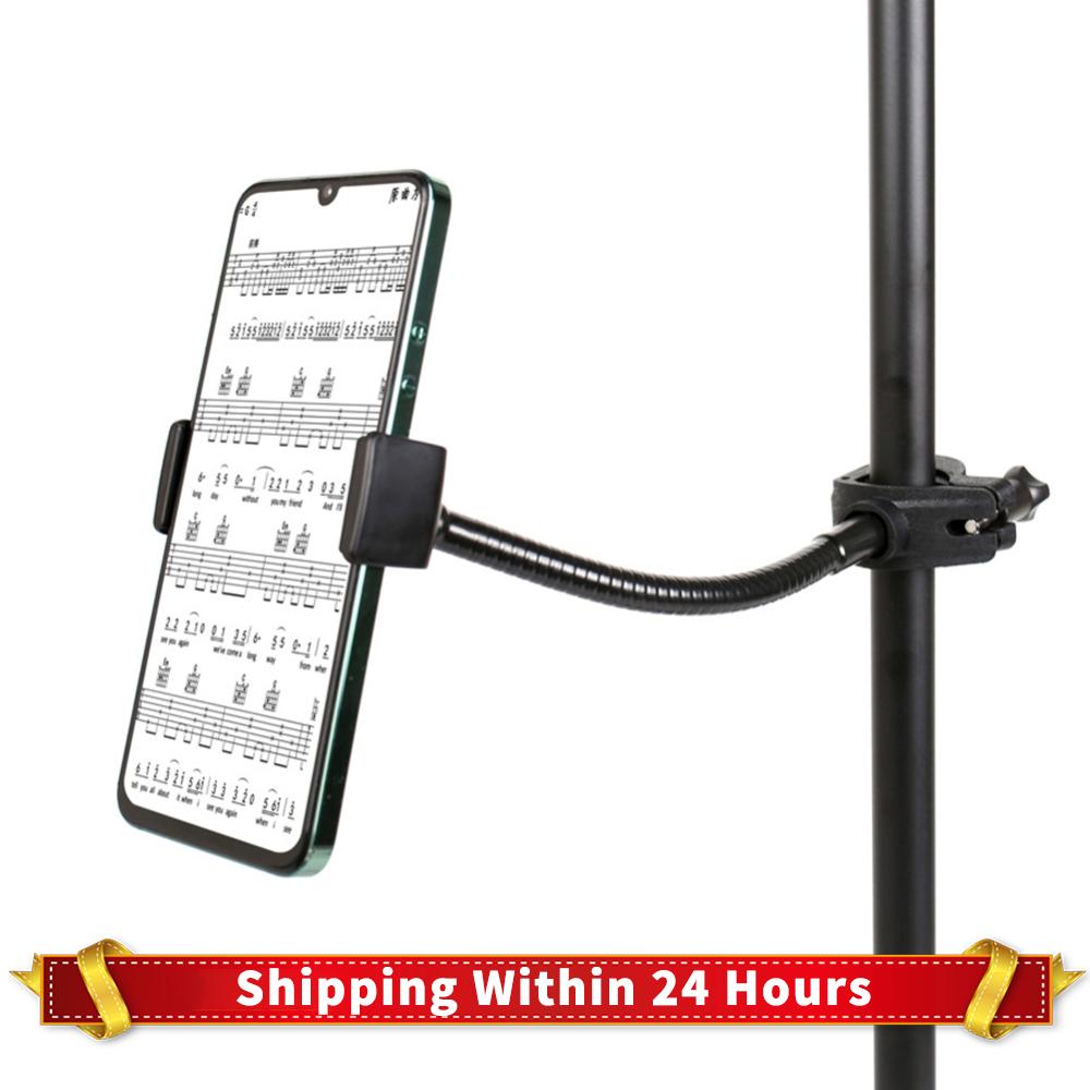 Mic Stand Phone Holder Hands-Free Adjustable Mic Stand Holder Gooseneck Pole Phone Music Stand Holder for Drum Mobile Phone nero