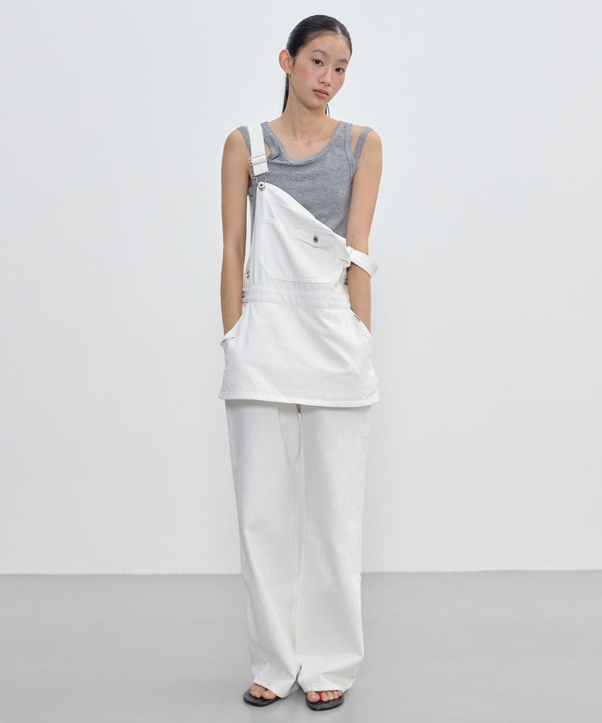 City Breeze Denim Layered Overalls_White
