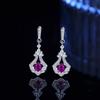 Elegant Geometric Drop Earrings With Simulated Ruby Zircon Sterling Post Gold Plated Women