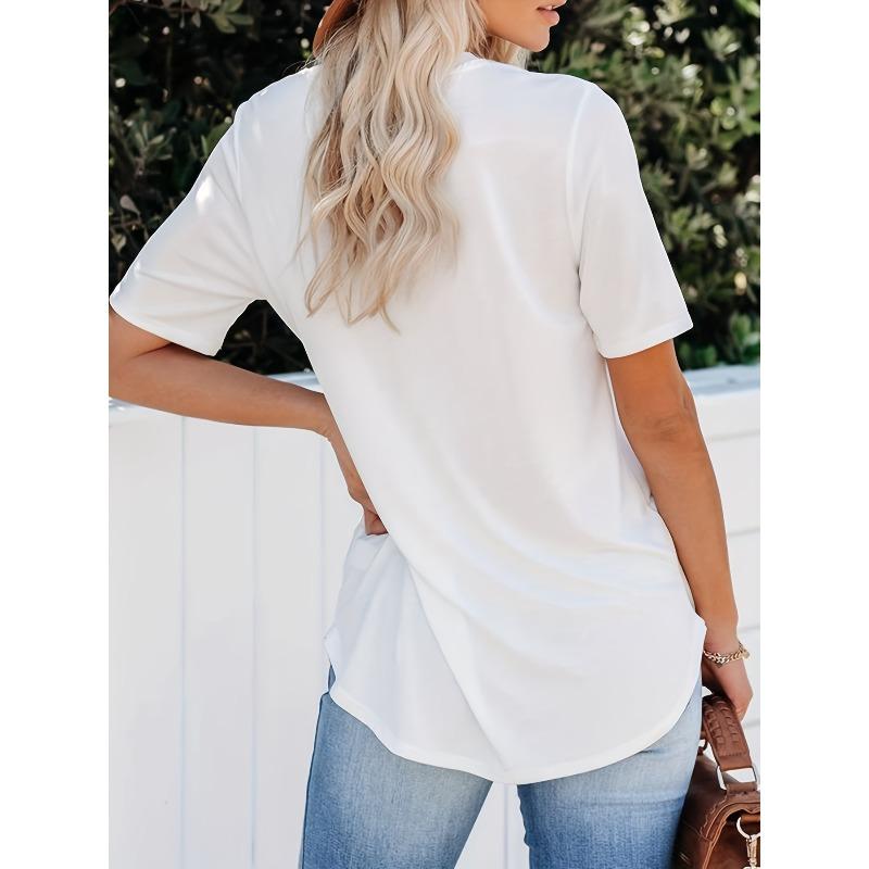 European Size 2026 Summer Harajuku Short Sleeve Round Neck T-Shirt with " Loves Me" Heart Hand Print Casual Top