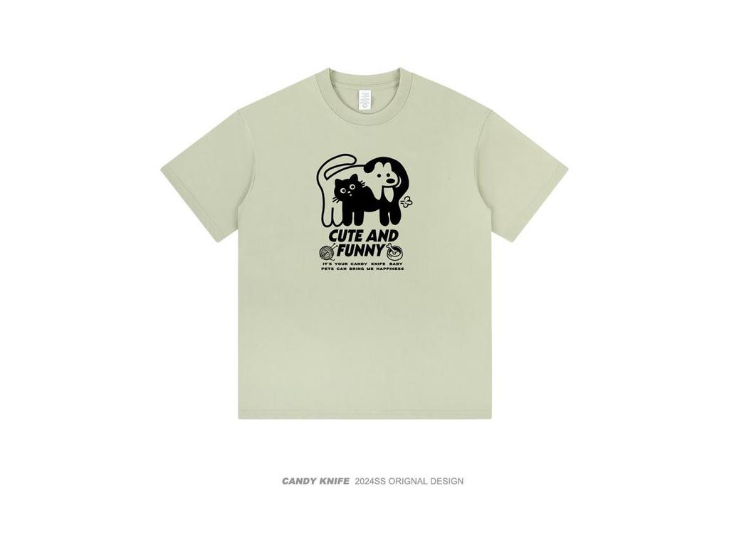 2024 Trendy Cartoon Cats & Dogs Print Unisex Cotton T-Shirt