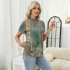Maglietta casual da donna con stampa floreale, scollo a V, manica corta, bottoni decorativi