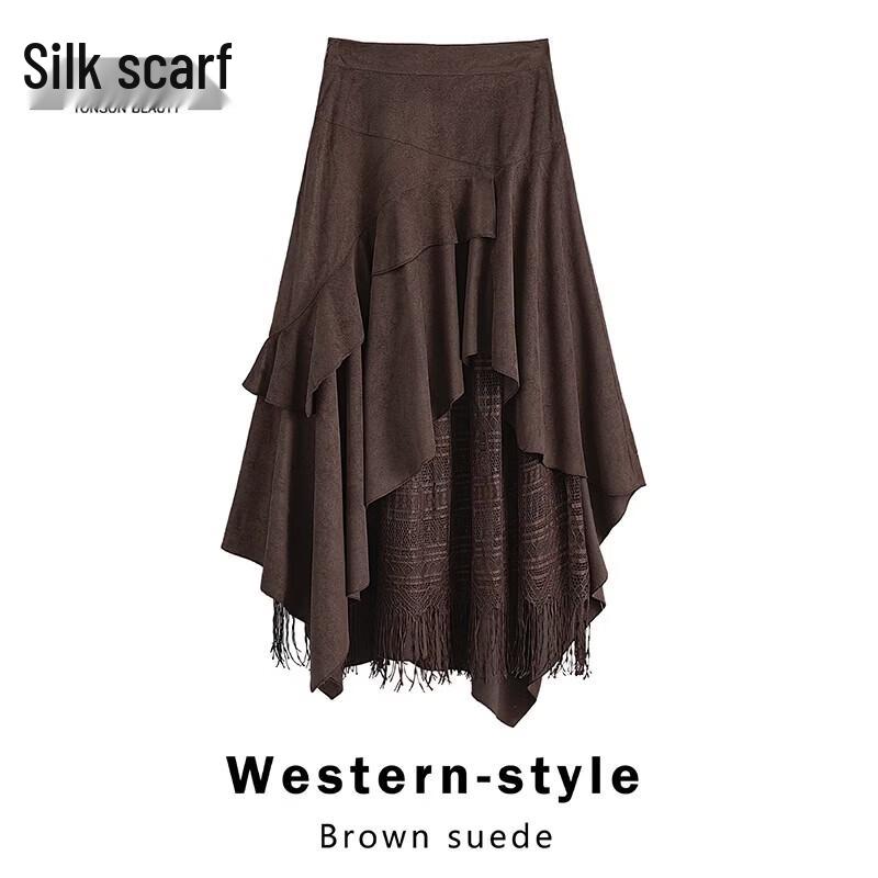 Eleganter Spitzen-Patchwork-Rock mit hoher Taille und mittlerer Länge
