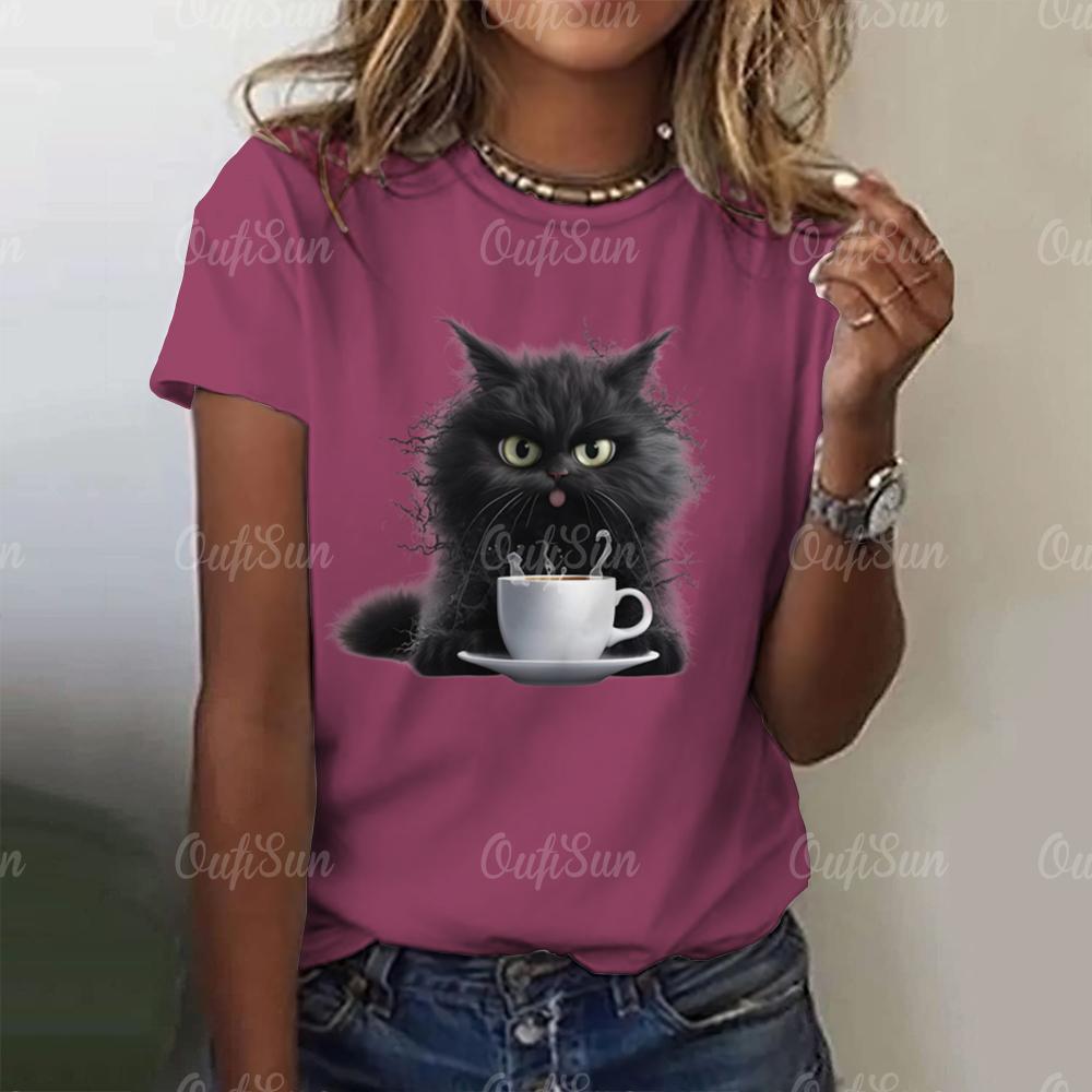 Women's T Shirt Cute Cat 3d Print Fashion Summer O Neck Casual Short Sleeve Pullover Oversized Female Clothing Animal T-Shirts