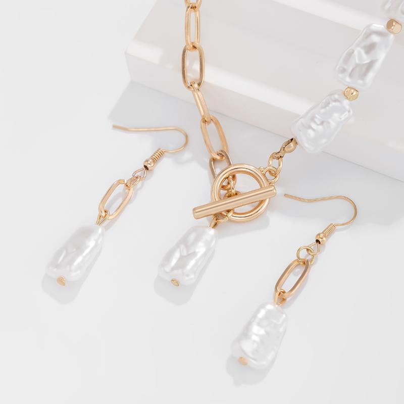Simple Temperament Baroque Imitation Pearl Necklace Earrings Set For Women S Jewelry Accessries Gifts 1Set