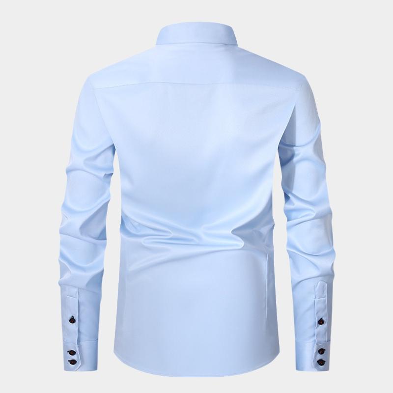 Camisa de Manga Comprida Masculina: Corte Justo, Bicolor, Elasticidade em Quatro Direções, Casual e de Negócios, Tamanho Grande