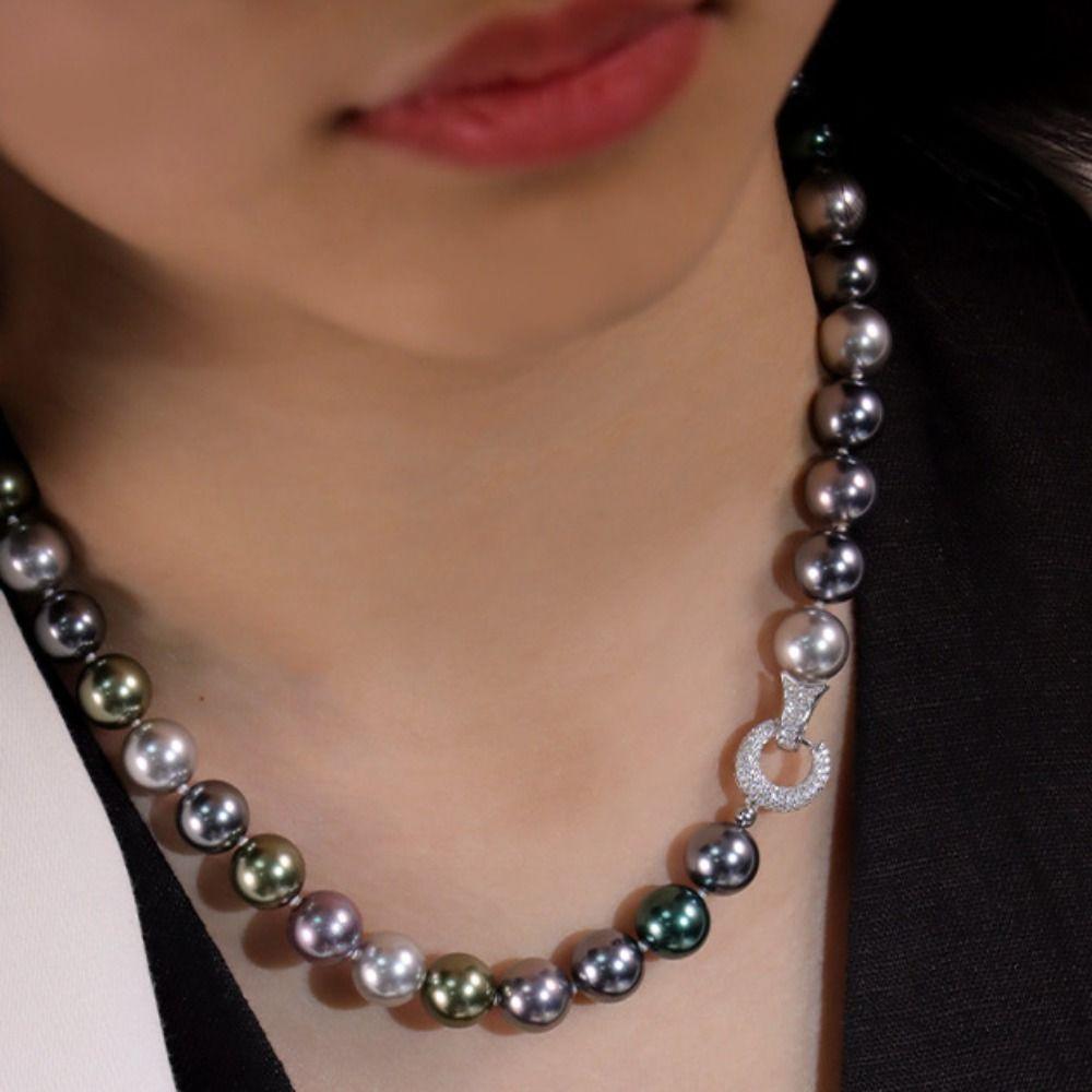 Metallic Sheen Tahitian Black Pearl Necklace 10 MM Mixed-Color Mixed-Color Pearl Necklace High-gloss Collarbone Chain Gift
