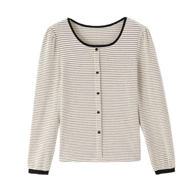 

Контрастный цветной полосатый женский топ осень новый повседневный простой и универсальный базовый свитер с круглым вырезом и длинными рукавами 2XL