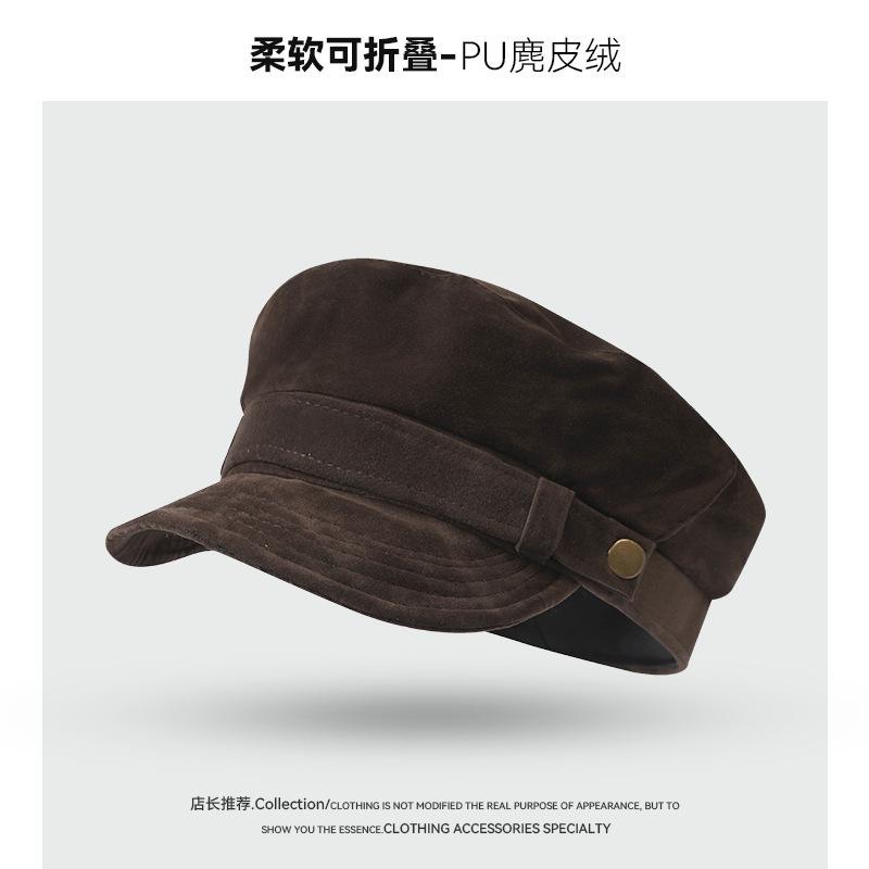 Japanese Retro Equestrian Hat Suede Duck Tongue Beret Women'S Casual Versatile Spring And Autumn Octagonal Hat Shows Small Face