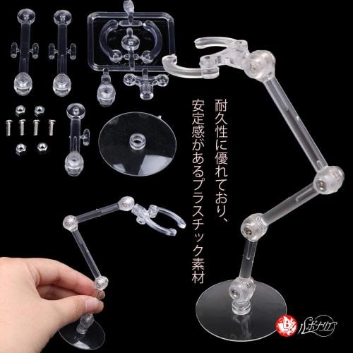 Rubonarie Figure Stand, Display Stand, Multi-Stand, Polycarbonate, 180-Degree Articulation, Plastic Model Figures, Set of 4 (Clear)