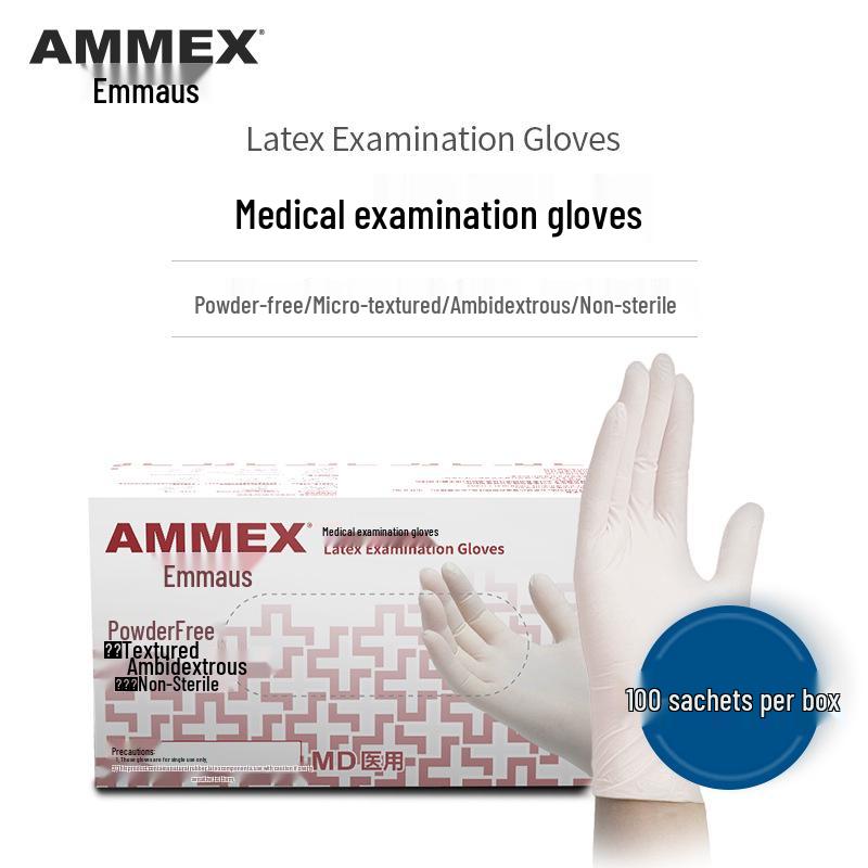 

AMMEX Aimas Disposable Latex Gloves, Powder-Free, Textured, Non-Slip, Thickened for Experiments and Examinations Extra Small
