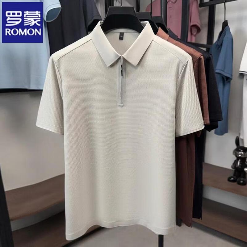 ROMON Men's Breathable Half-Zip Polo Shirt