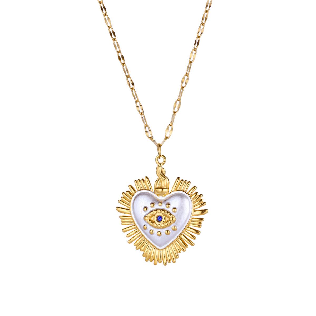 Zirkon Böser Blick Herz Halsketten Für Damen Goldfarbe Edelstahl Herz Halskette Glück Ästhetisch Türkisch Wasserdichter Schmuck 45cm beige