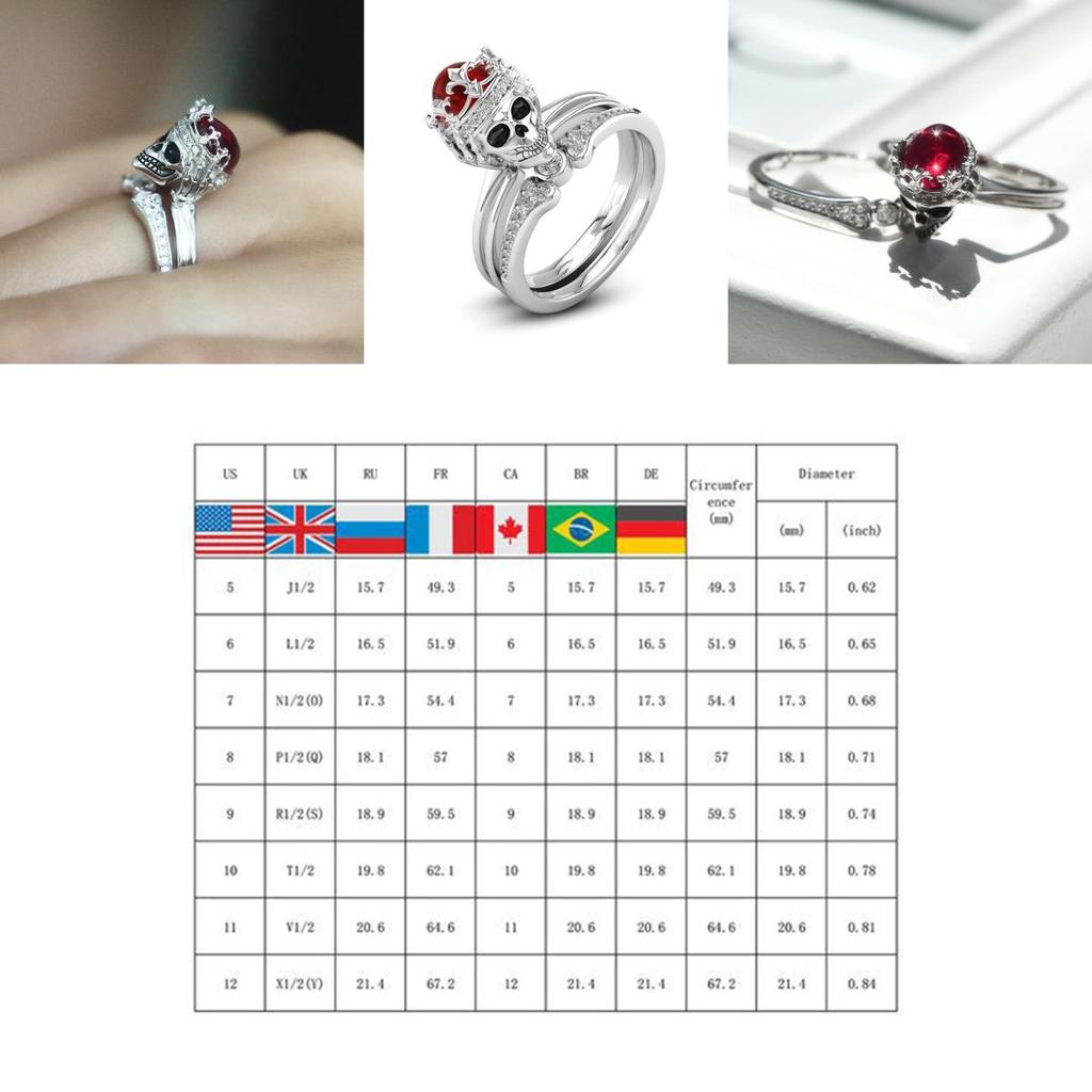 Women Skull Rings Inlay Unique Punk Ring Beautiful Skeleton Jewelry Collection**