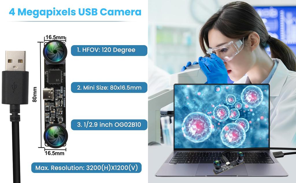 ELPCAM 3D Stereo USB Camera 120fps Global Shutter Printer USB Camera Module 120 Degree No Distortion Synchronous Dual Lens PC Computer Camera Plug and