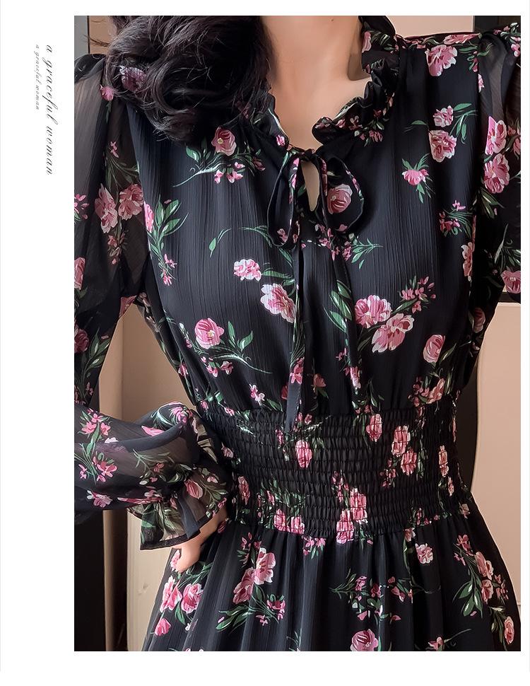 Korean Style Floral Ruffled Dress - Sweet Vacation, Waist-Cinching, Long Frilly Edge Design