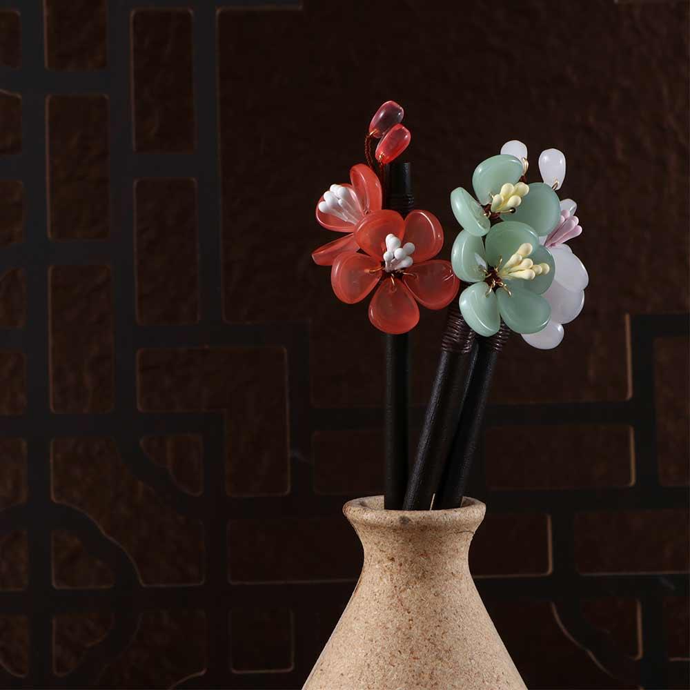 Hanfu Dress 1 Pc Flower Hair Clips Glass Hair Sticks Hair Fork Hairpin Wooden
