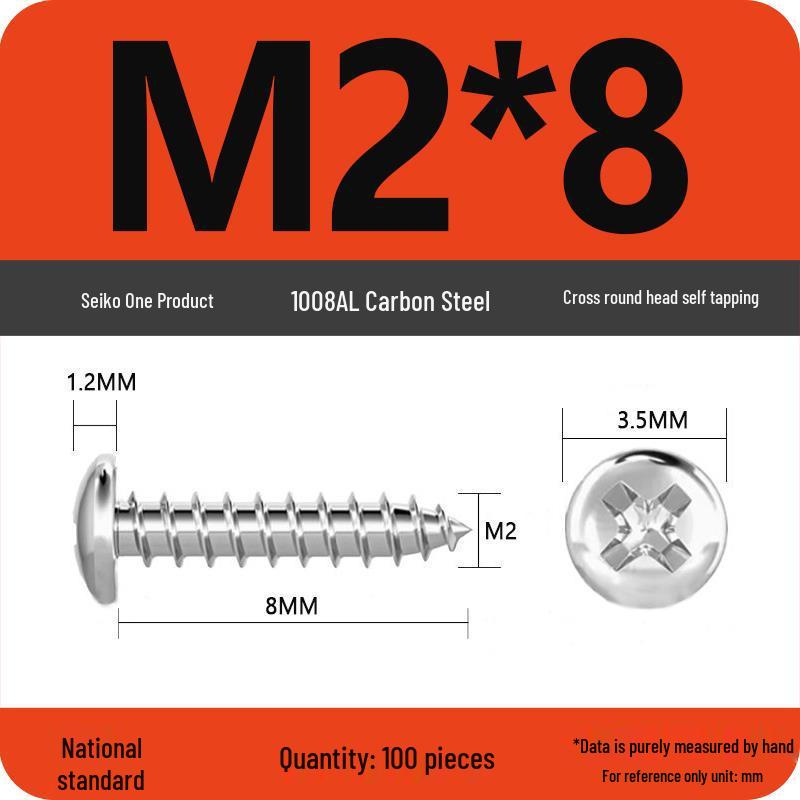 Galvanized Round Head Self-Tapping Screws PA Cross Pan (M1.2-M4, White Zinc, Pointed Tail)