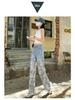 Women's Retro Lace Patchwork Straight-Leg Jeans - Slimming, Casual, Cross-Border Design Style.