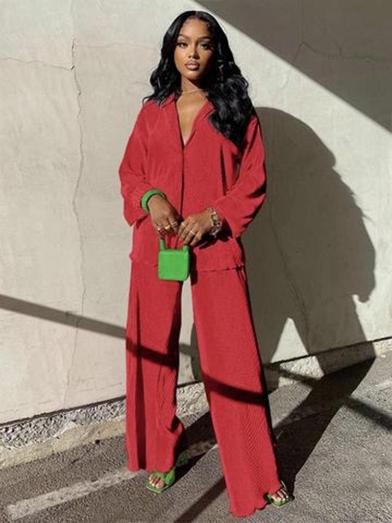 Elegant European & American Women's Solid Color Long Pants Two-Piece Set