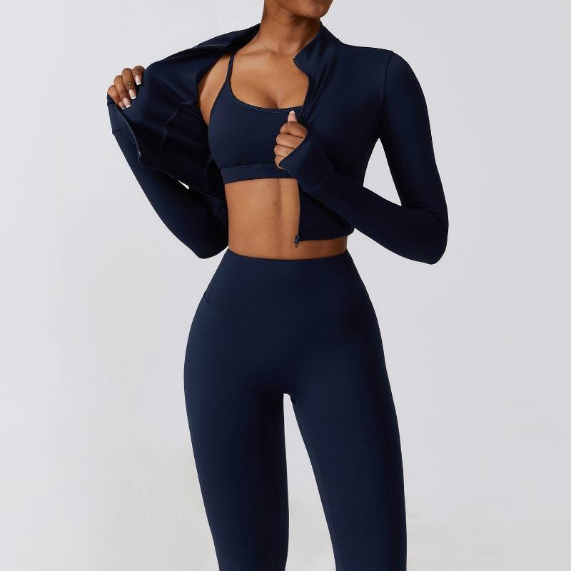 Autumn and winter tight yoga clothes, nude quick-drying sports suit, thin fitness clothes three-piece set