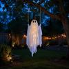 Glowing Halloween Atmosphere Prop Hanging Swing Ghost Decoration with Witch Hat, Spooky Outdoor Decor Flexible Fabric for Display String Light
