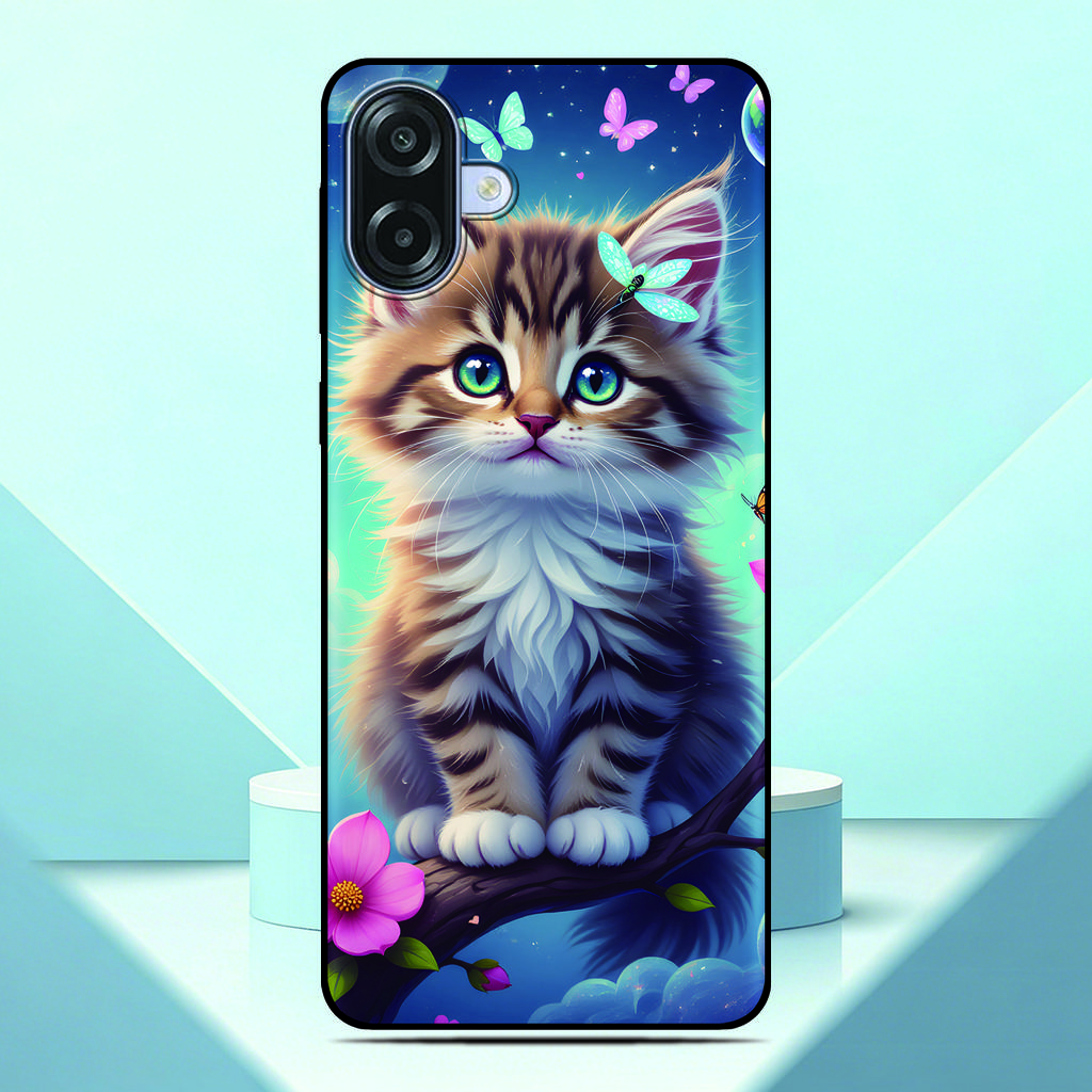Lovely Kitten Anime Phone Case For Samsung Galaxy A07 4G Painted TPU Black Back Cover A 07 Soft Silicone Protective Fundas